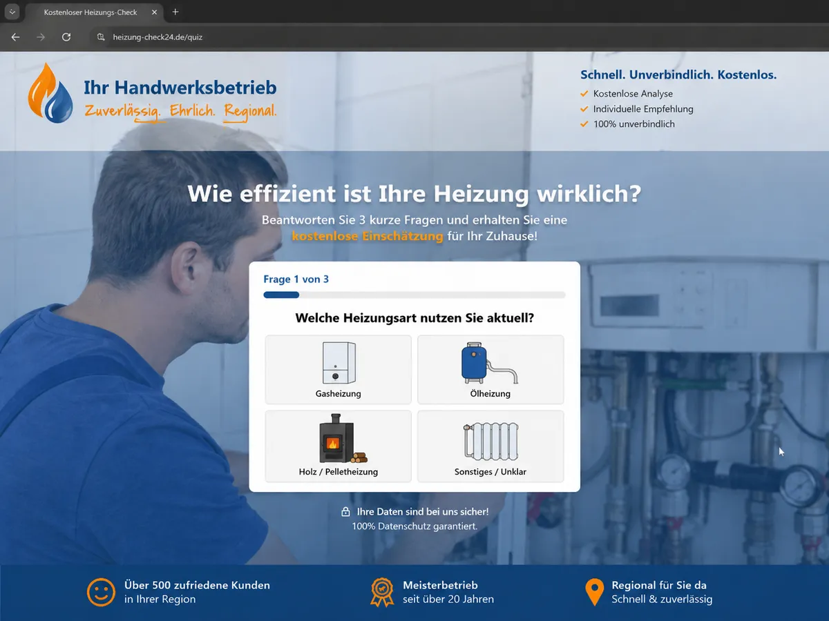 Typischer Billig-Funnel eines Mitbewerbers mit lockenden Versprechen und schnellen Eingabefeldern